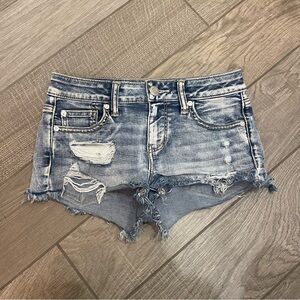 American Eagle Distressed Denim Shortie Shorts Lo Rise